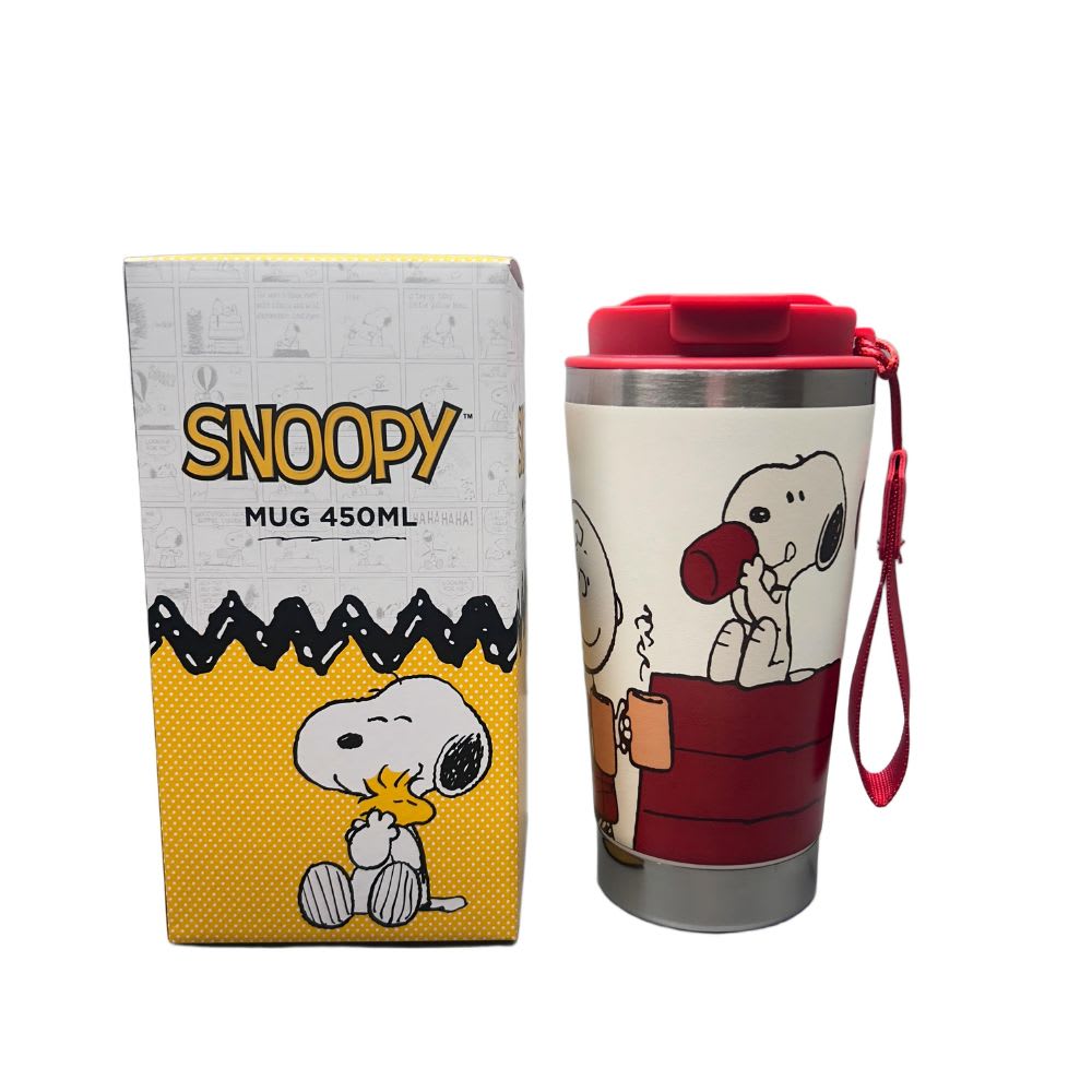 Mug Vaso Acero Termico Snoopy Con Correa Rojo 450 ML4