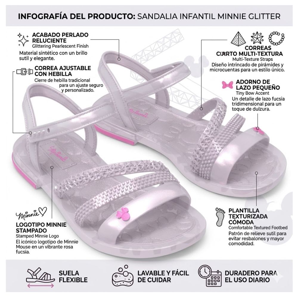 Sandalias Deluxe  Niña Minnie Mouse Plata2