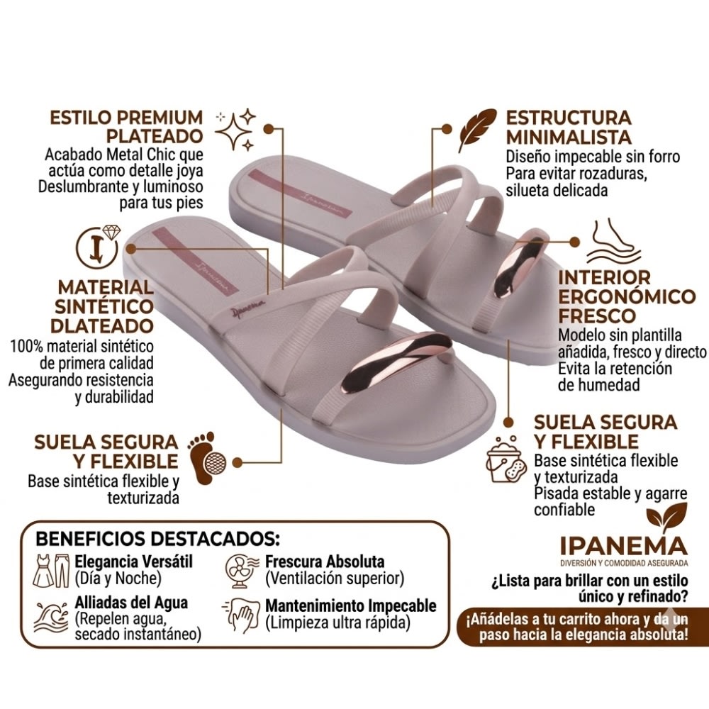 Sandalias Deluxe Mujer Ipanema Metal Chic Plateado2