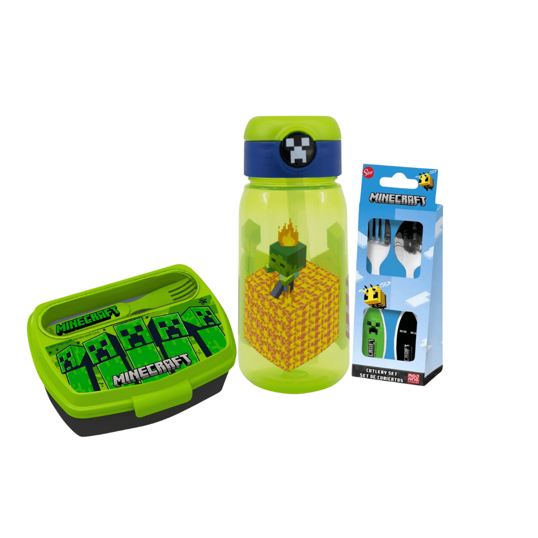Pack Tomatodo 510 ml + Taper Lonchera + Cubiertos Minecraft modelo 1 0