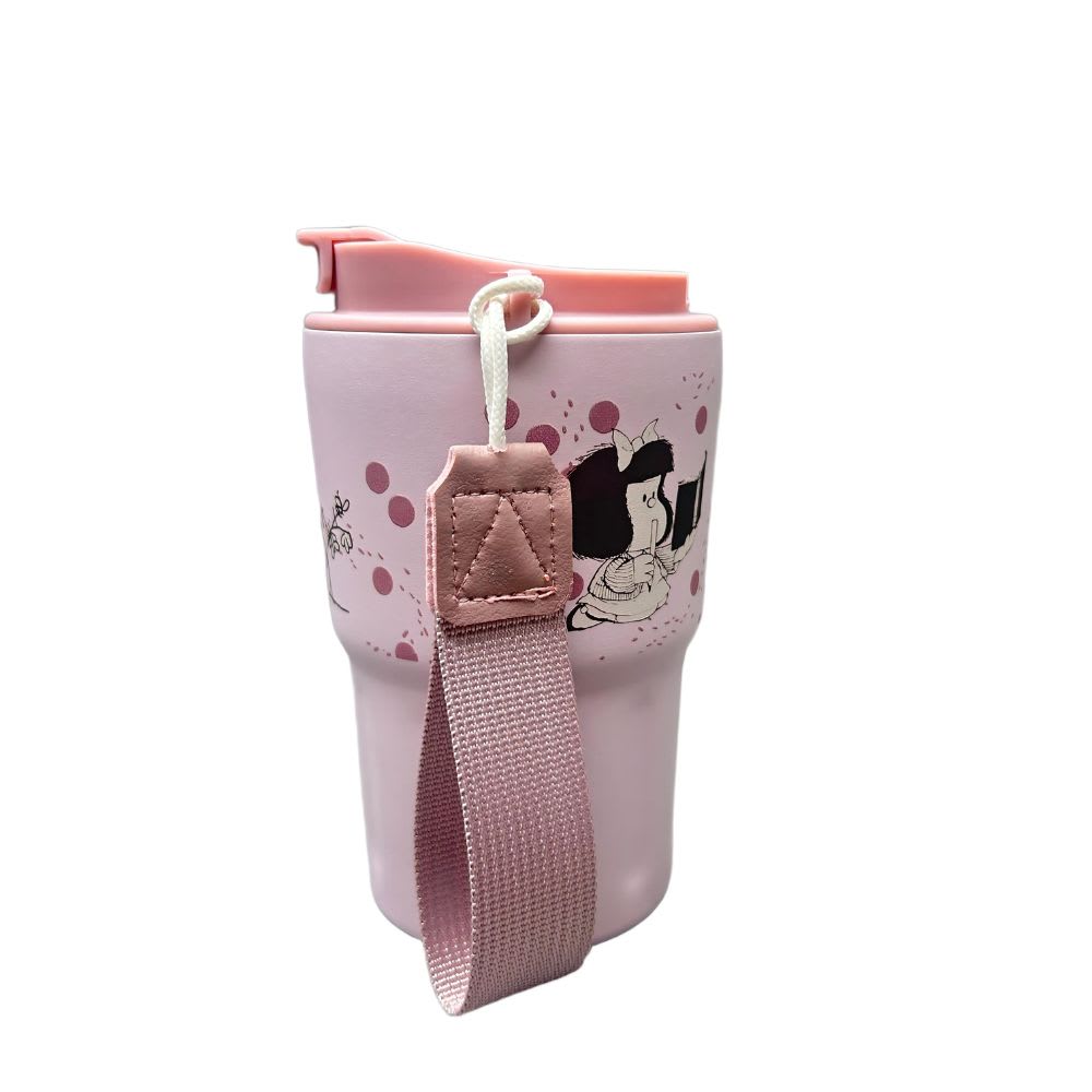Mug Vaso Acero Termico Mafalda Con Correa Rosado 360 ML3