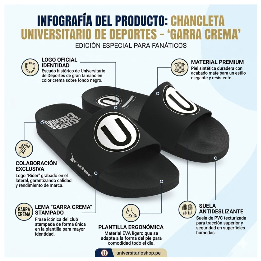 Sandalias Playera Rider Hombre Universitario De Deportes Negro2