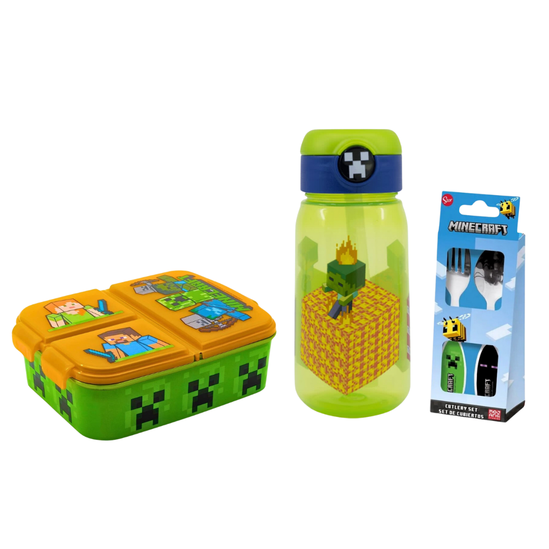 Pack Tomatodo 510 ml + Taper Lonchera + Cubiertos Minecraft modelo 2 0