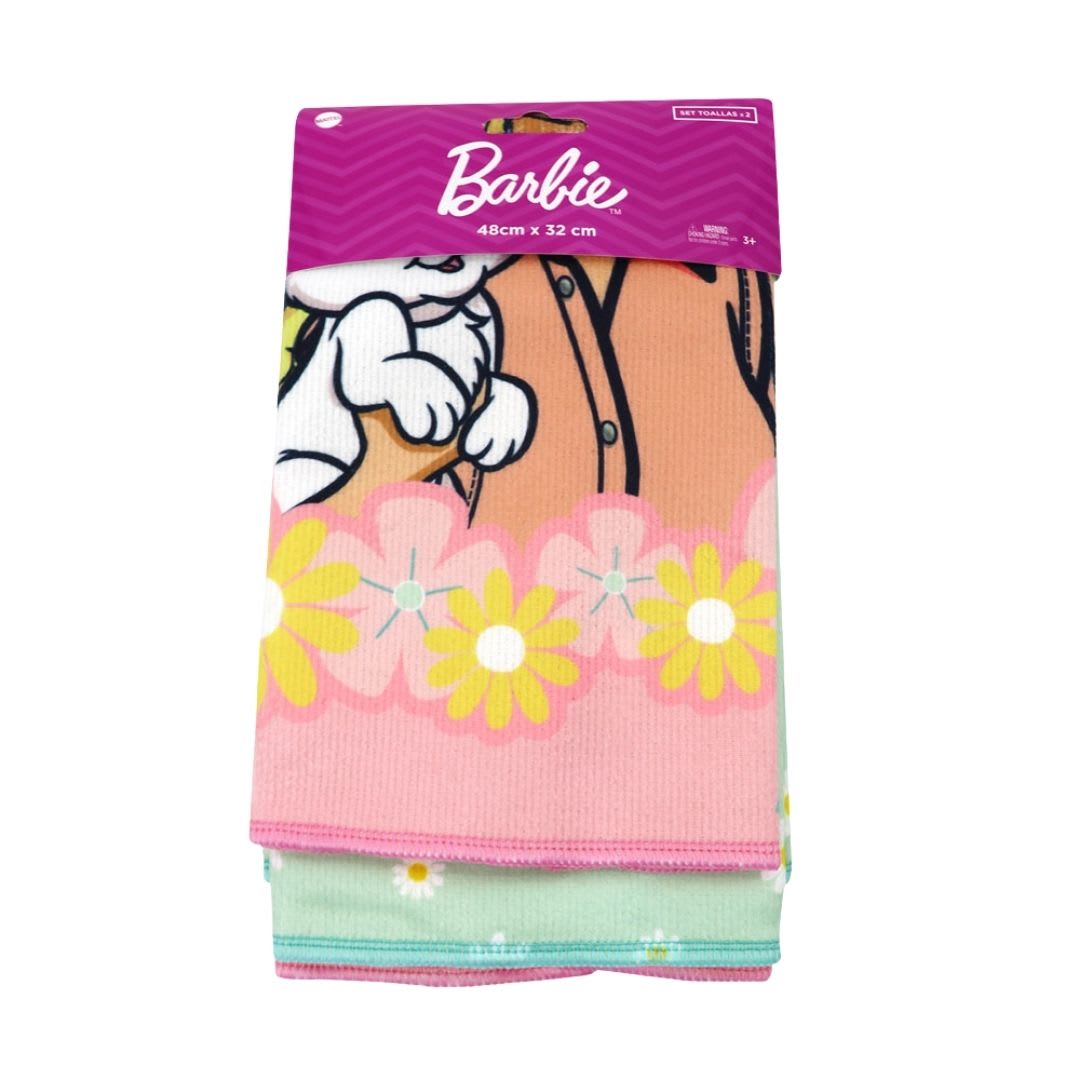 Set de Toallas Escolar x2 Barbie y su Conejita 28x36cm3