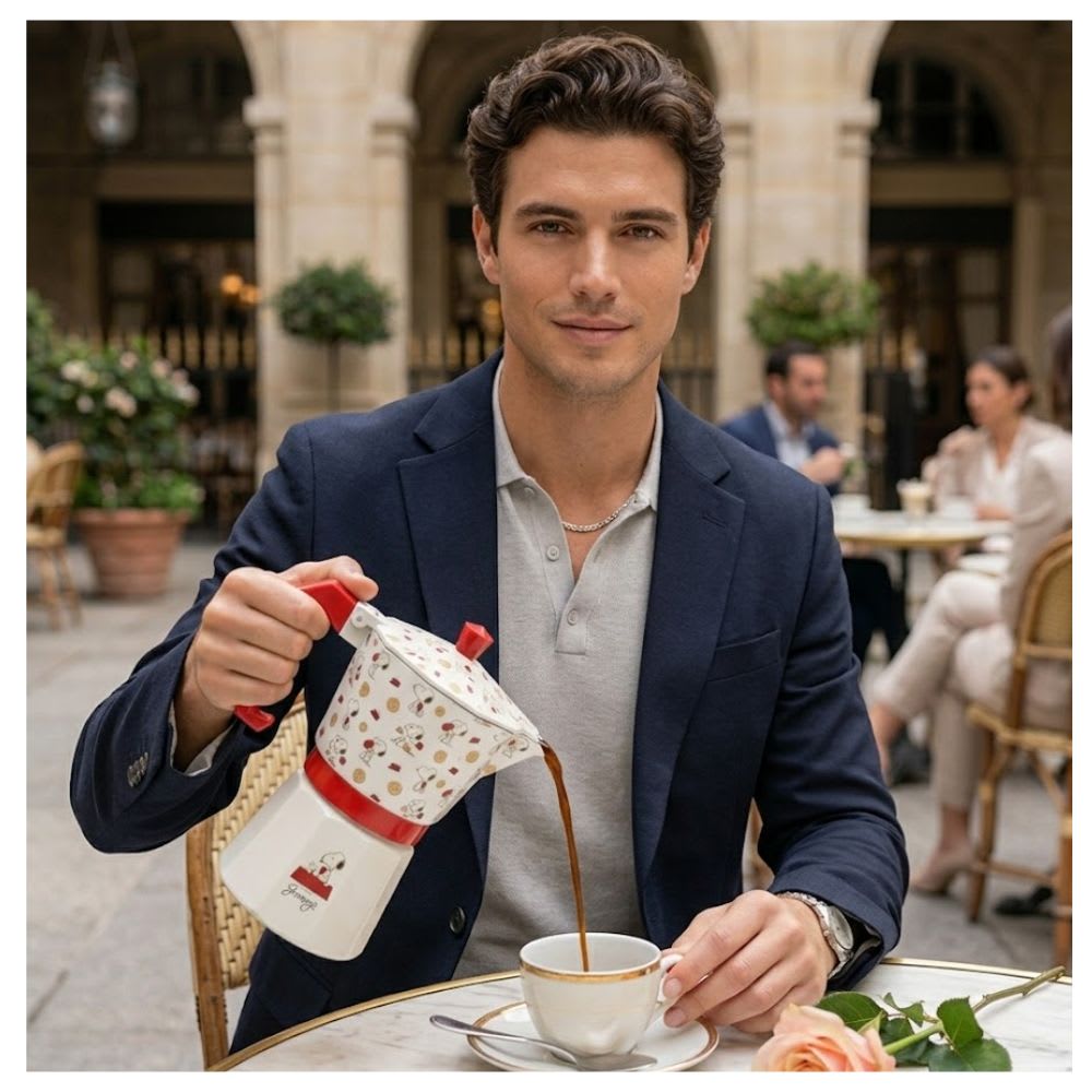 Cafetera Italiana Aluminio Snoopy Blanca4