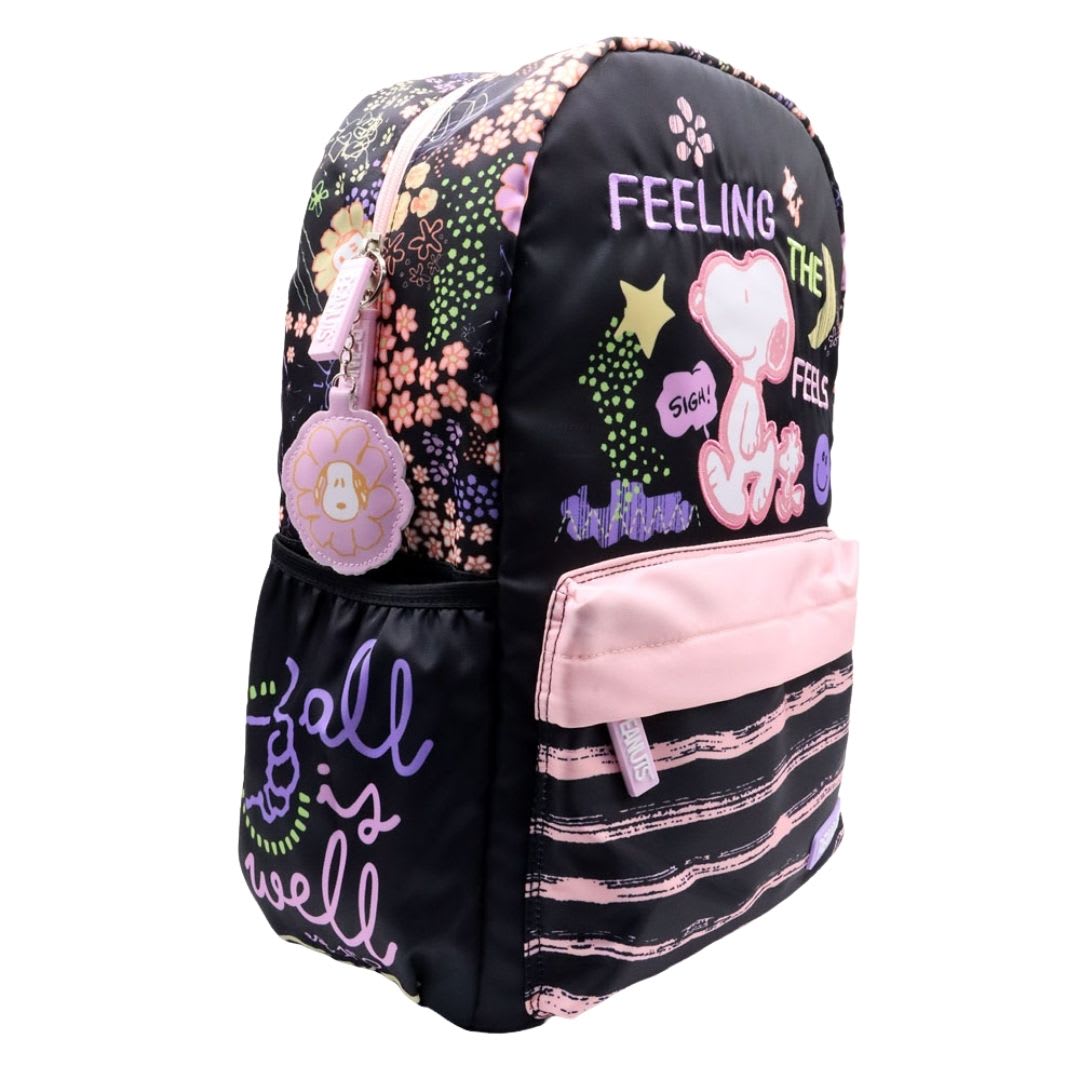Pack Escolar Mochila Snoopy Negro Rosa Oficio2