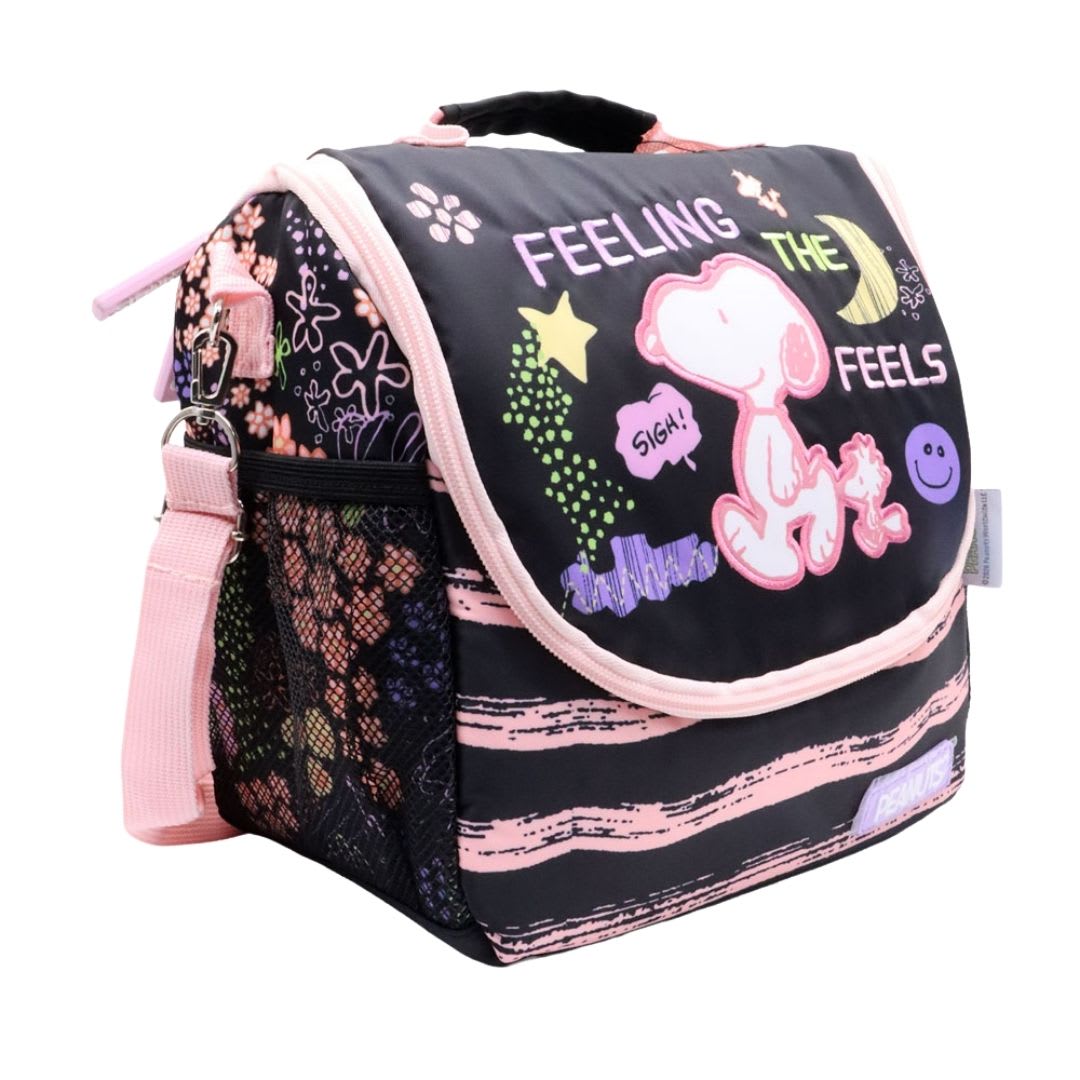 Pack Escolar Mochila Snoopy Negro Rosa Oficio4