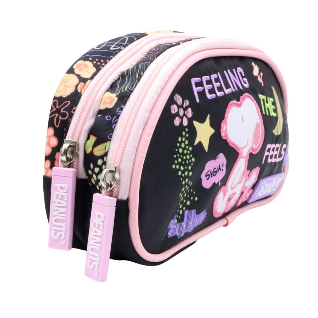 Pack Escolar Mochila Snoopy Negro Rosa Oficio6