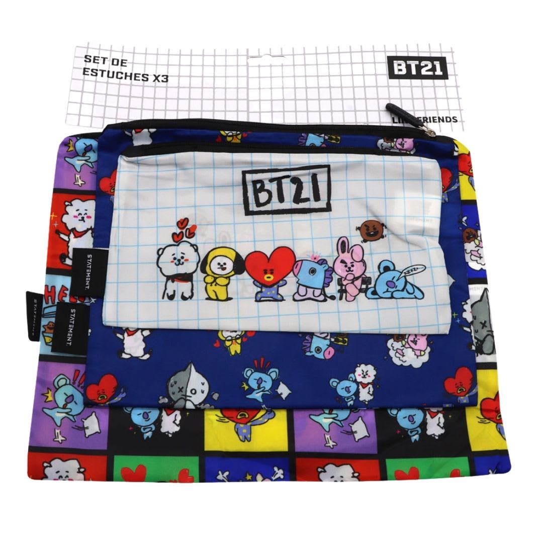 Set de Estuches x3 BT21 BTS Kpop Kawai Azul2