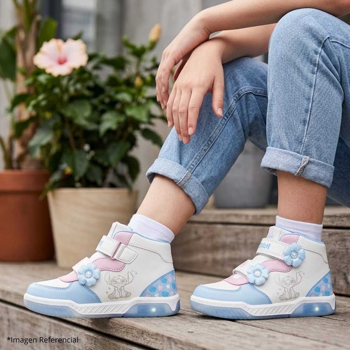 Zapatillas Botin Niña Casual Stitch Pastel Con Luces6
