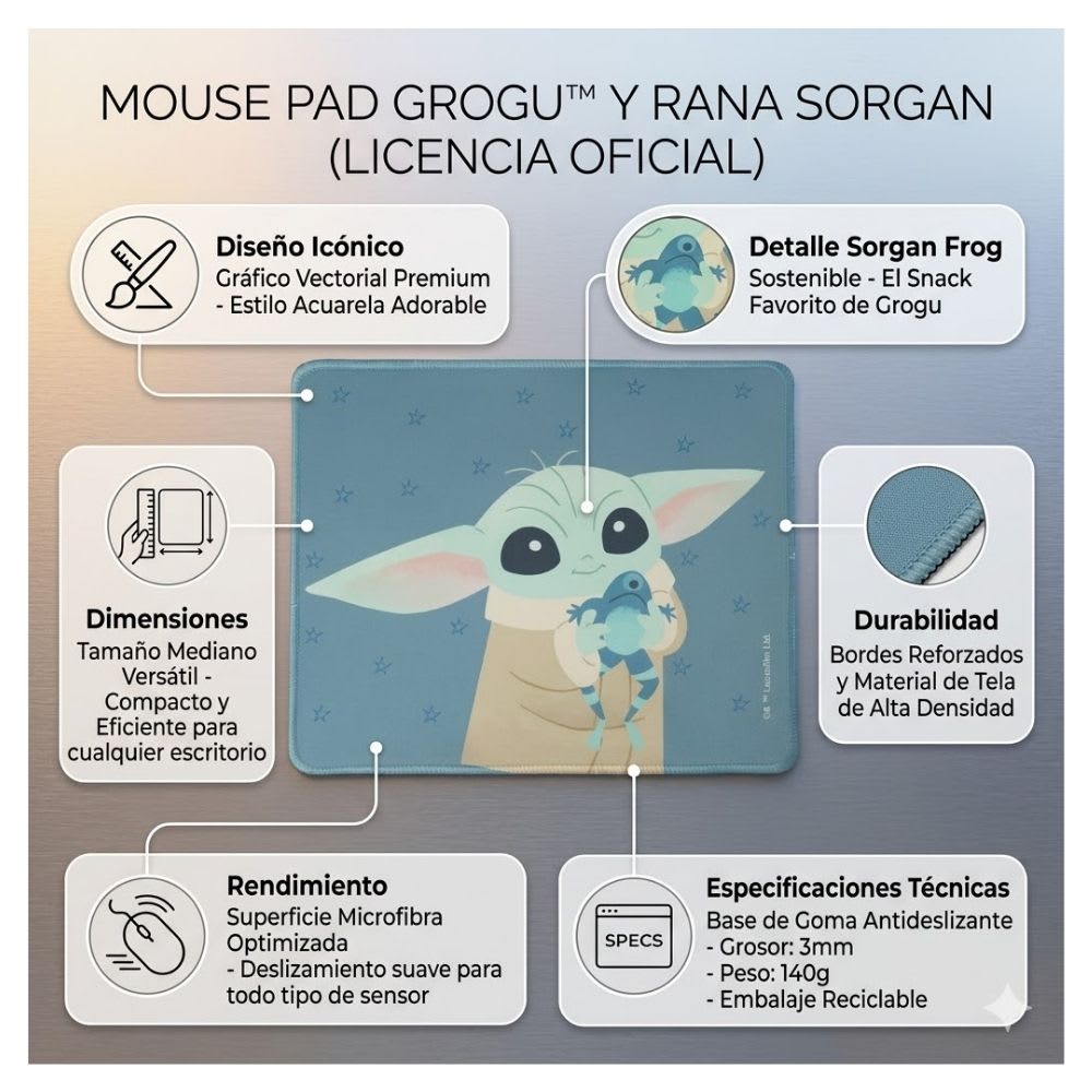 Mouse Pad Desk Baby Yoda Disney Neopreno Antideslizante 24x20 CM2