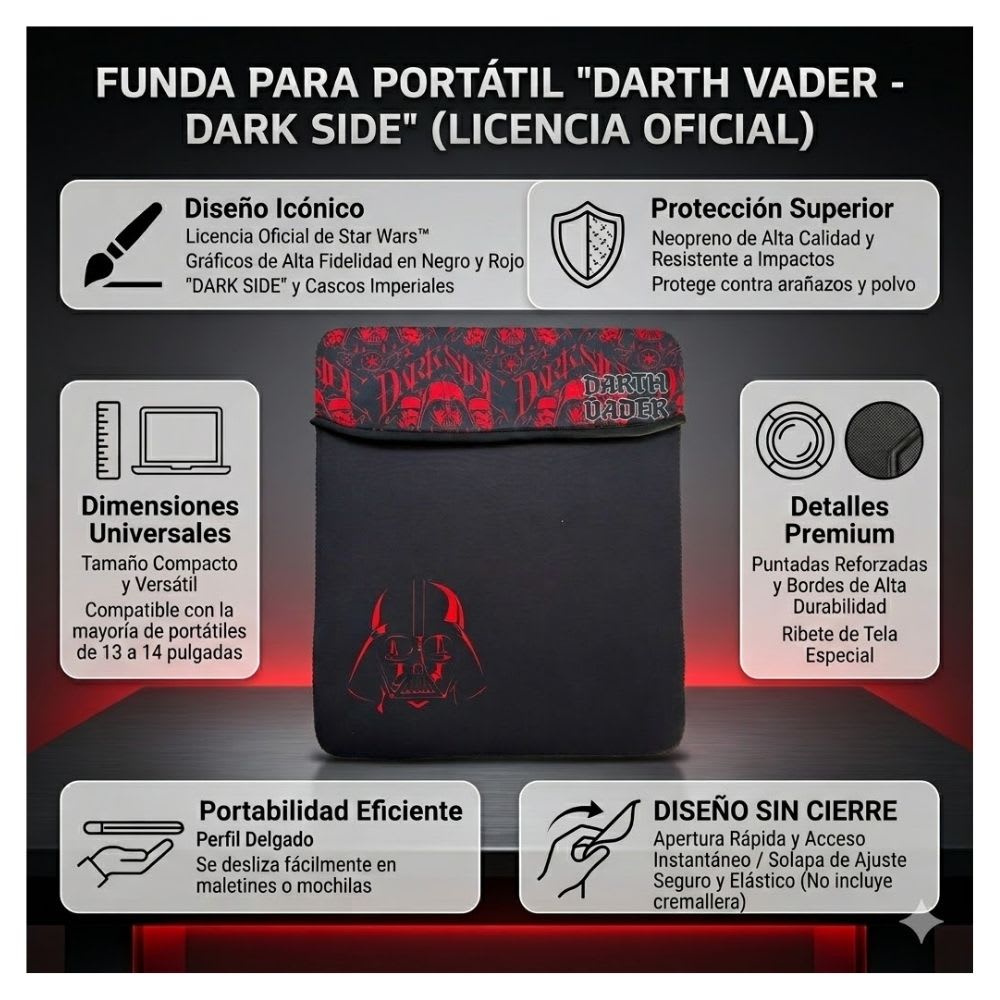 Funda para Laptop 15 - 16 pulgadas Reversible Star Wars Darth Vader2
