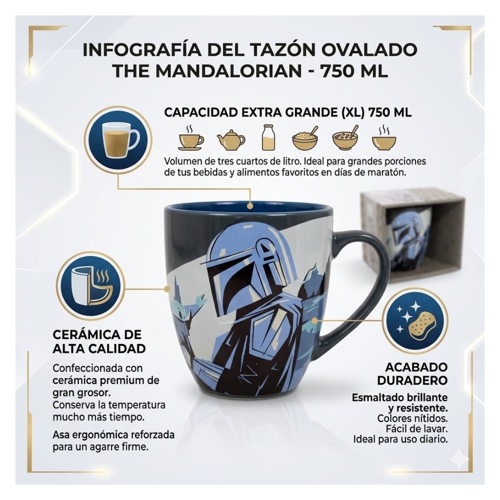 Taza XL Mandalorian y Grogu Star Wars Ceramica 750ML2