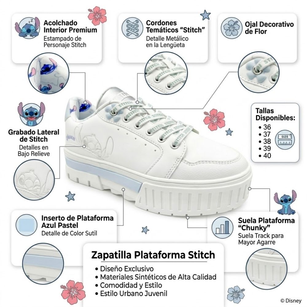 Zapatillas Casual Mujer Stitch Blanco2