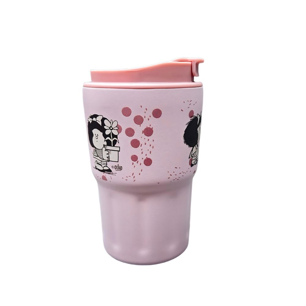 Mug Vaso Acero Termico Mafalda Con Correa Rosado 360 ML4