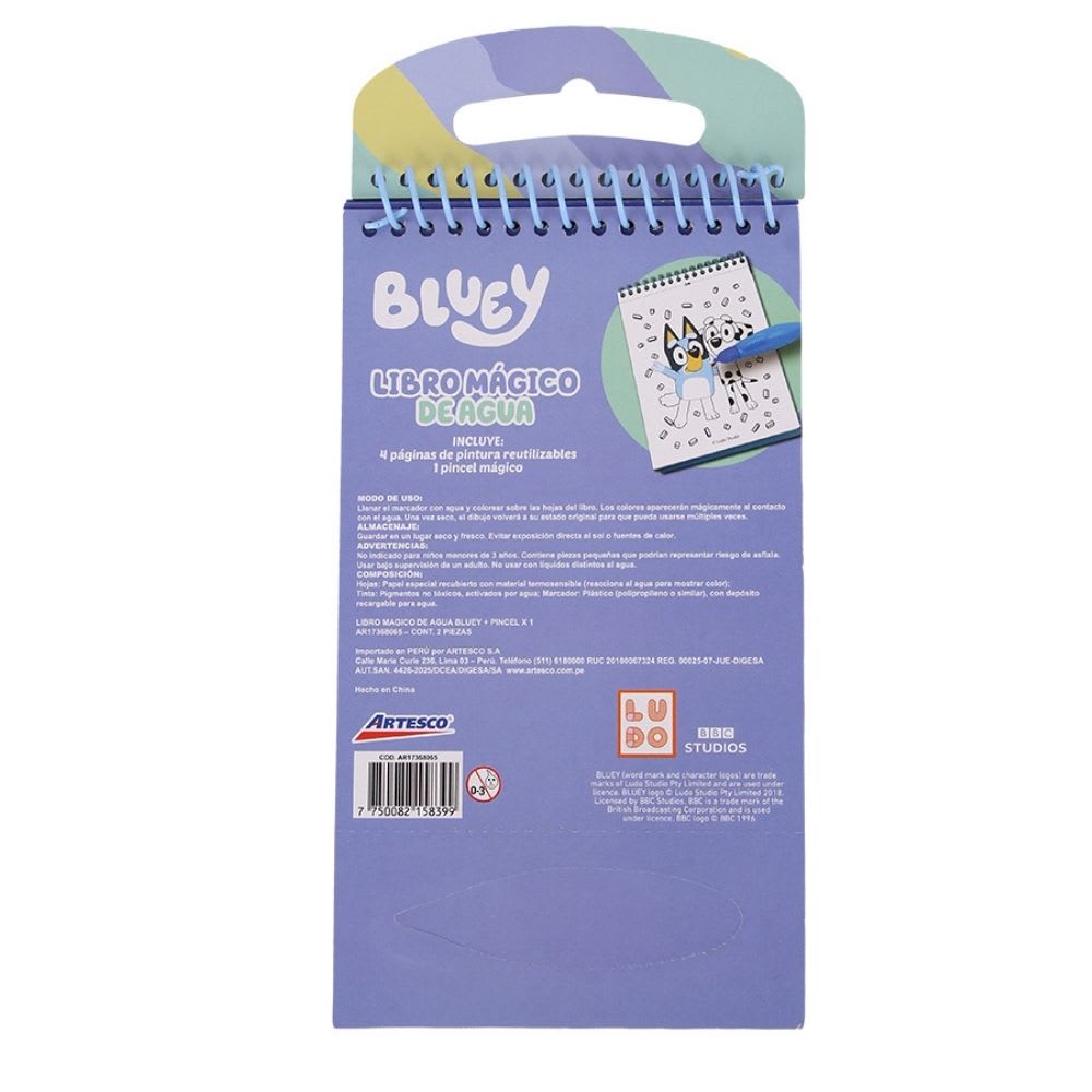 Libro Cuaderno Magico de Agua Artesco Bluey3