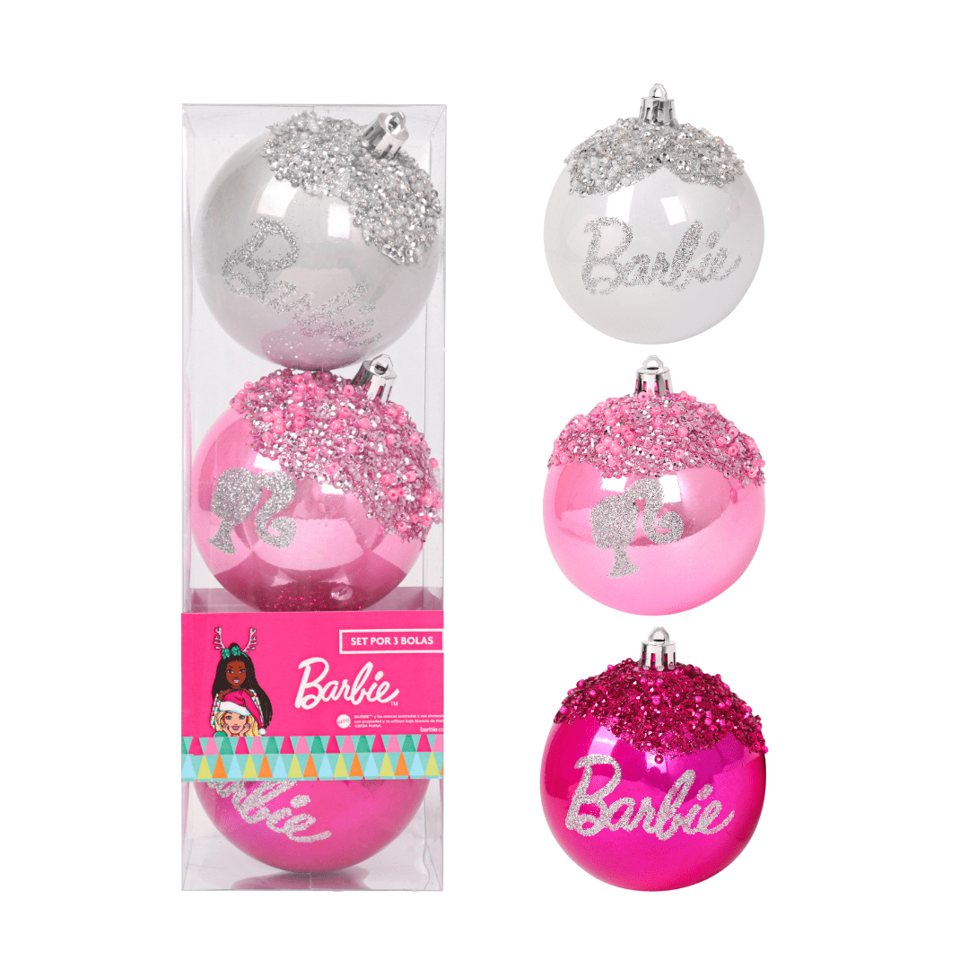 Set Bolas Navidad Arbol Barbie X3 unds 8cm Modelo 31