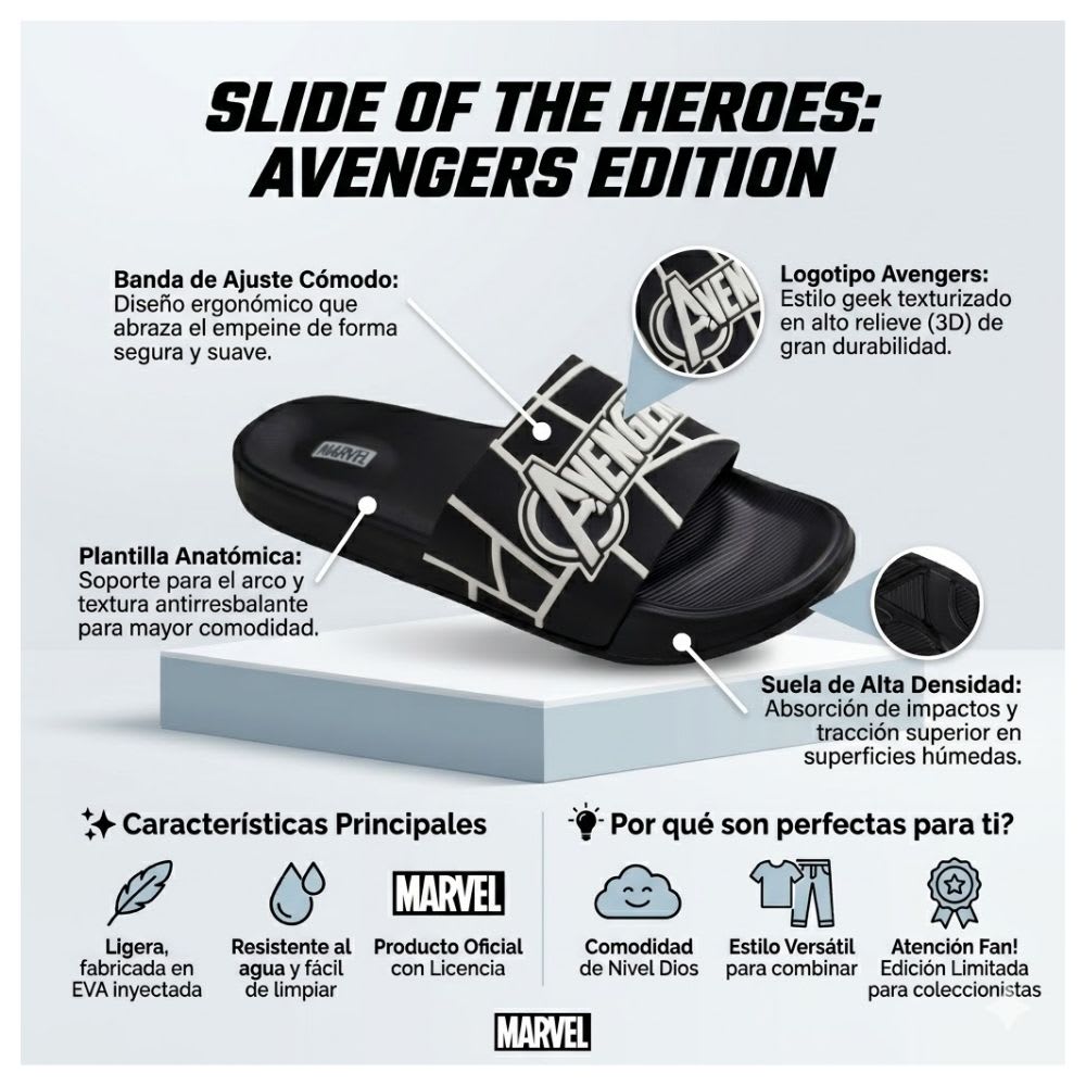 Sandalias Playeras Hombre Avengers Negro2