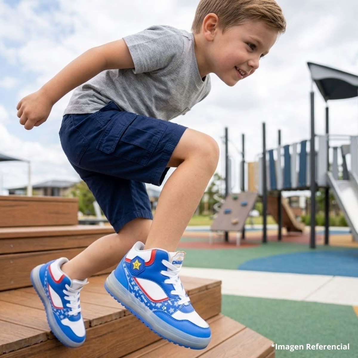 Zapatillas Botin Niño Casual Paw Patrol Azul Con Luces4