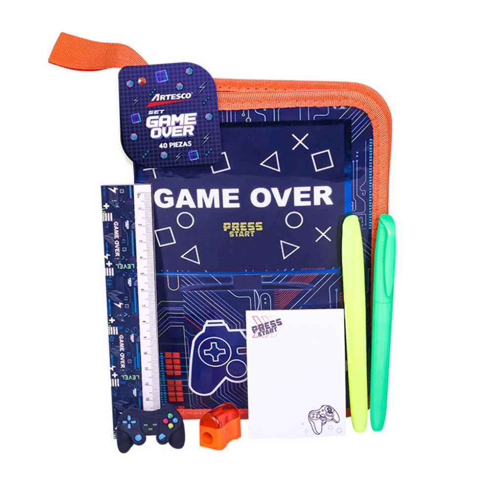 Cartuchera Artesco Game Over + Kit Escolar Completo (40+ piezas)2