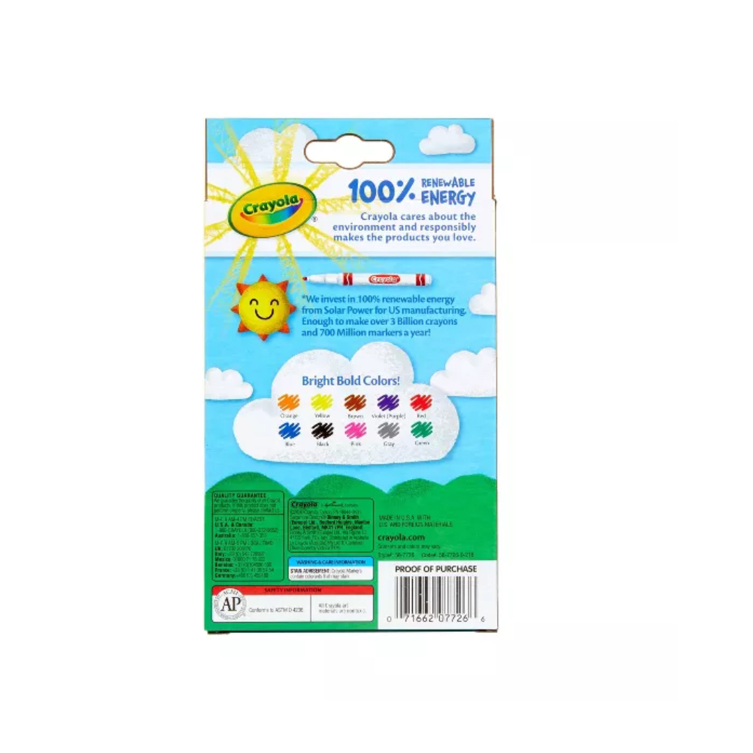 Caja de Plumones Delgados Crayola 10 Colores Clásicos3