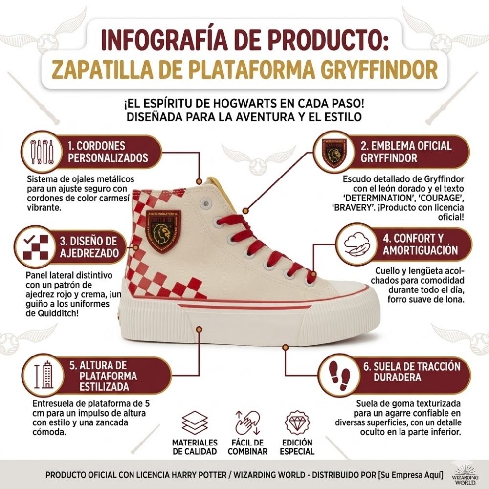 Zapatillas Urbanas Botin Mujer Harry Potter Gryffindor Blanco2