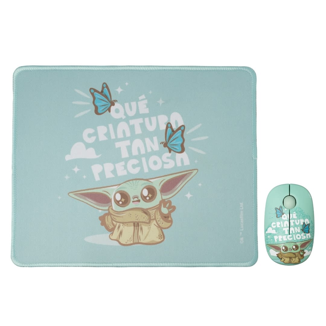 Mouse Inalambrico + Pad Desk Star Wars Baby Yoda Neopreno Antideslizante 24x20 CM Mod 1 0