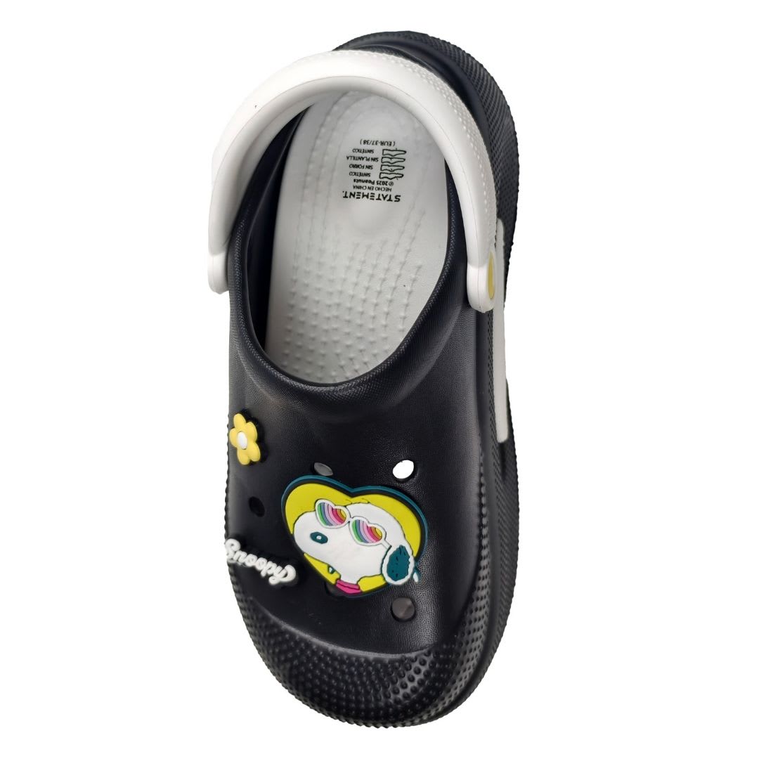 Sandalias Mujer Clog Casual Snoopy Negro2