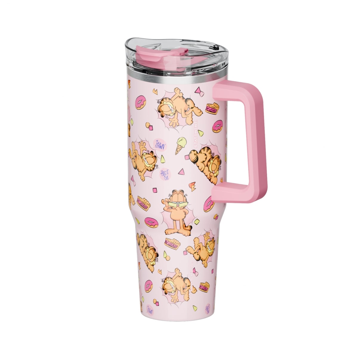 Mug termo Garfield con asa Kawaii Chibi 1200 ml rosado 0