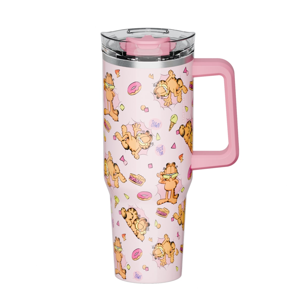 Mug termo Garfield con asa Kawaii Chibi 1200 ml rosado2