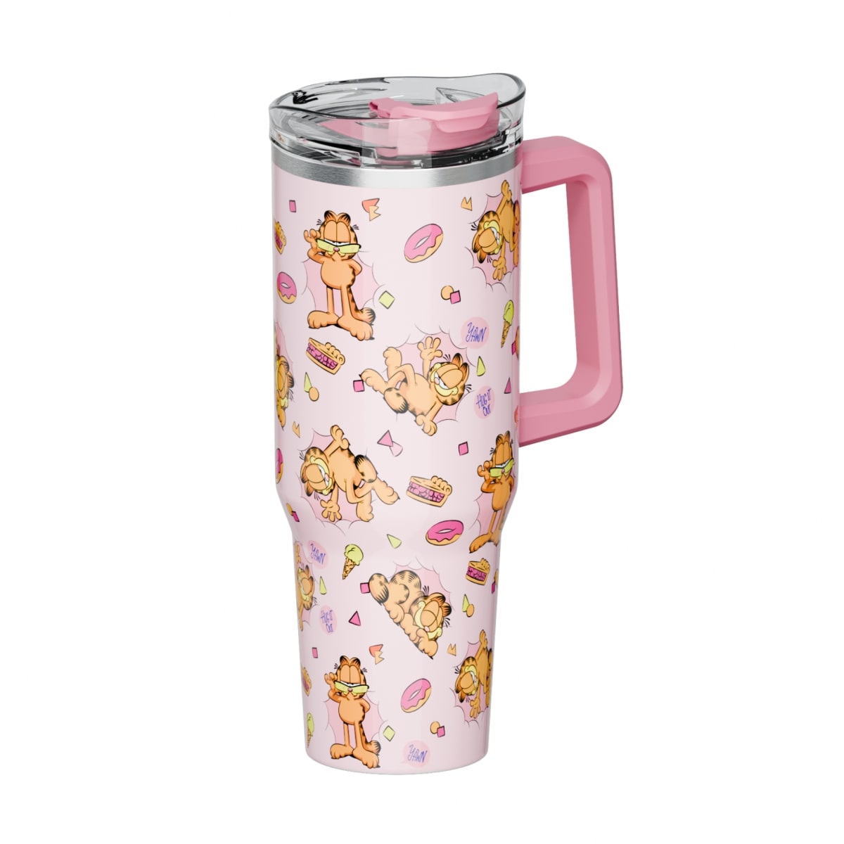 Mug termo Garfield con asa Kawaii Chibi 1200 ml rosado3