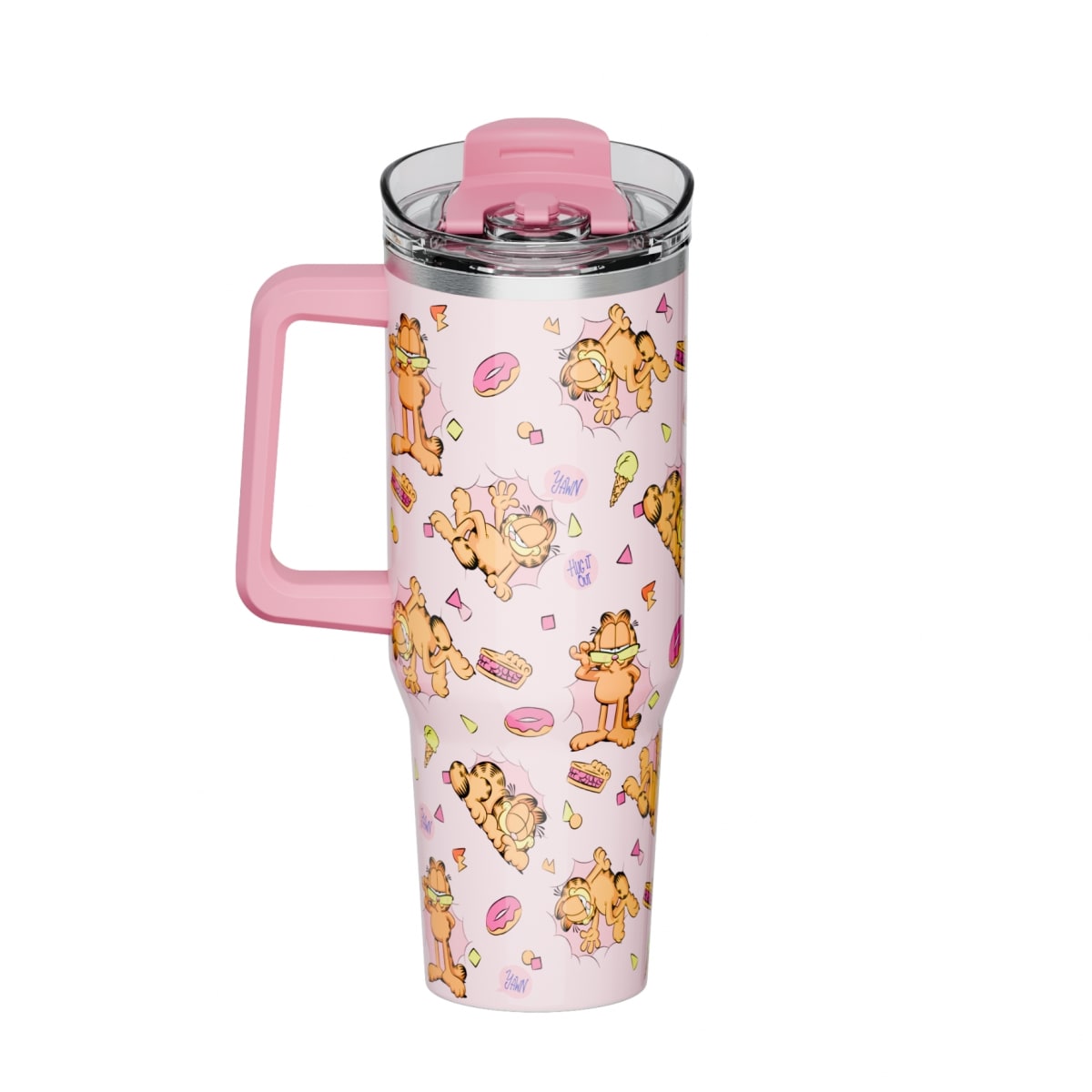 Mug termo Garfield con asa Kawaii Chibi 1200 ml rosado4
