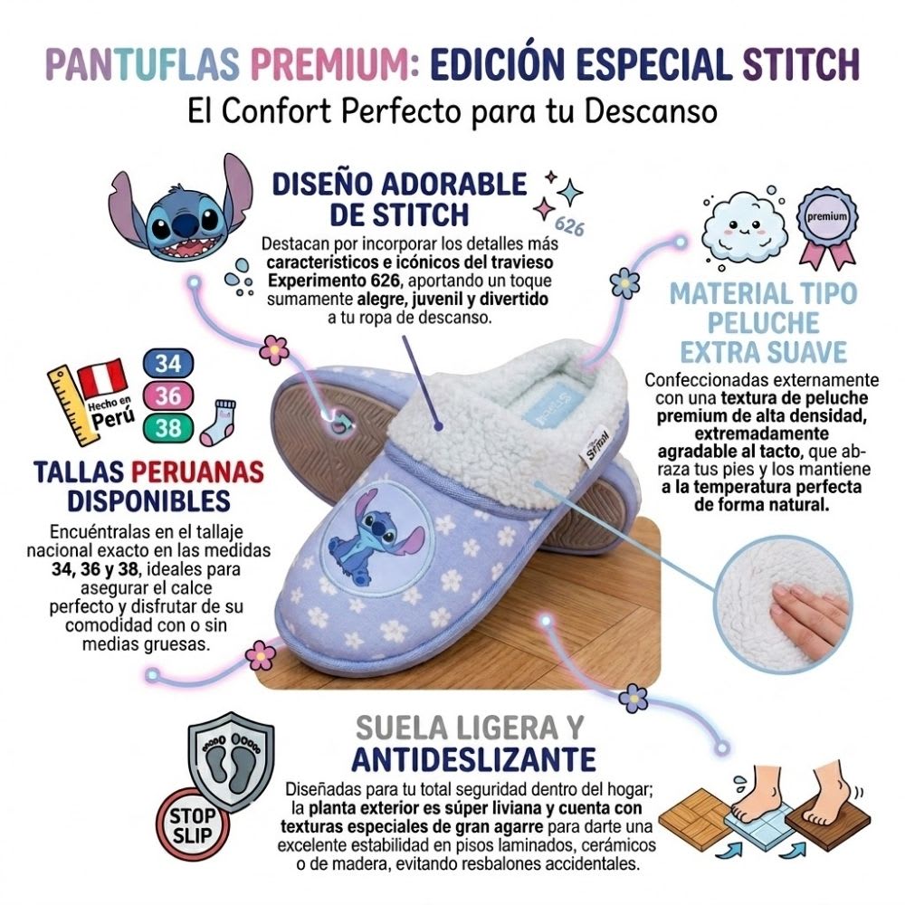 Pantuflas Peluche Mujer Stitch Celeste2