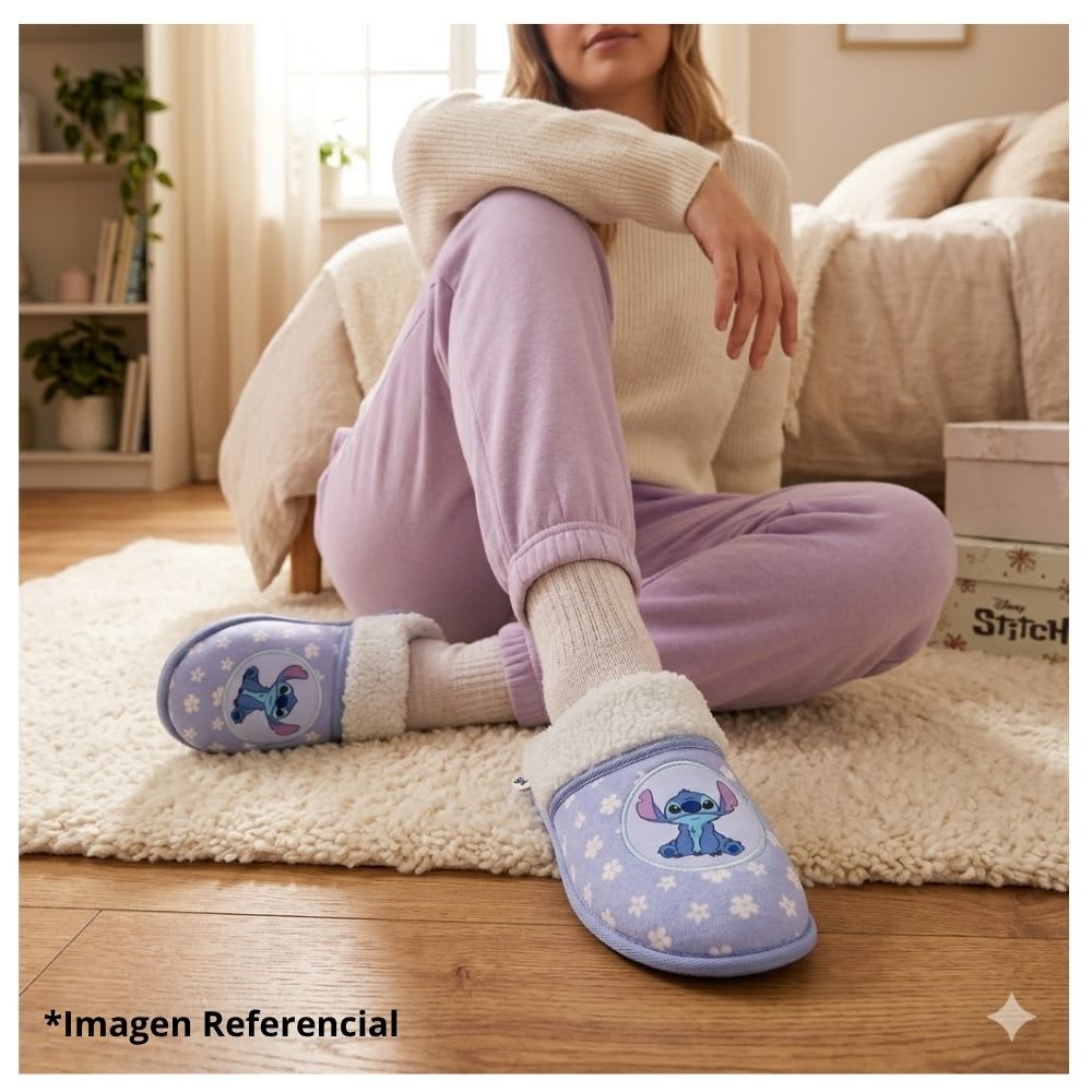 Pantuflas Peluche Mujer Stitch Celeste6