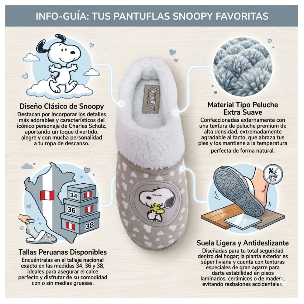 Pantuflas Peluche Mujer Snoopy Peanuts Marron2
