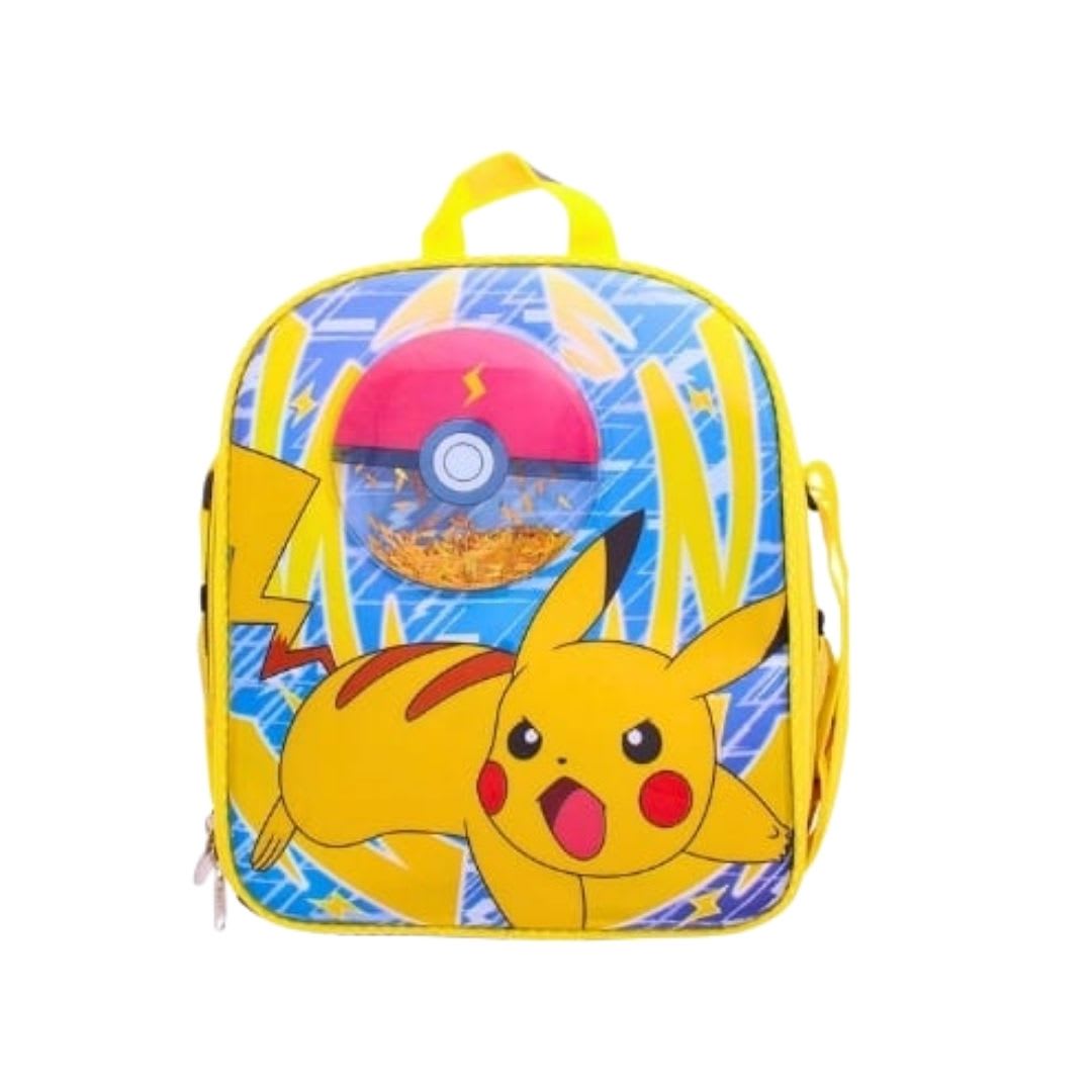 Mochila Oficio + Lonchera + Cartuchera + Pokemon 3D Pikachu y Pokebola3