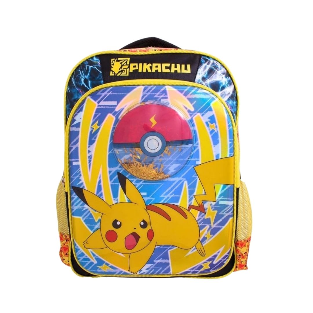 Mochila Oficio + Lonchera + Cartuchera + Pokemon 3D Pikachu y Pokebola2