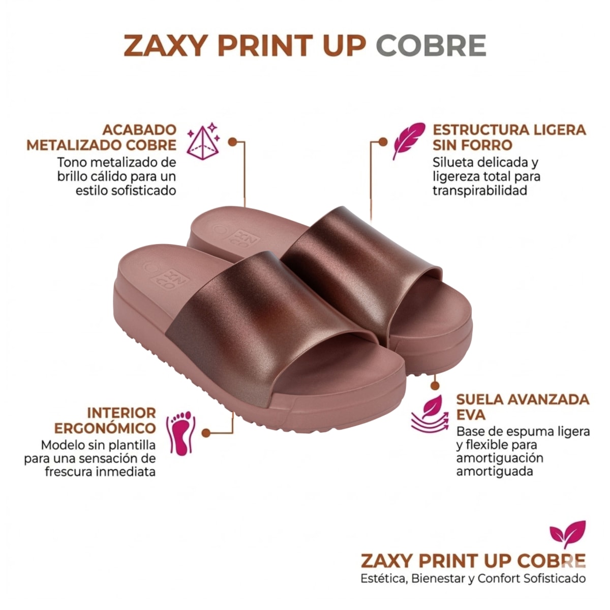 Sandalias Mujer Casual Zaxy Print Up Cobre2