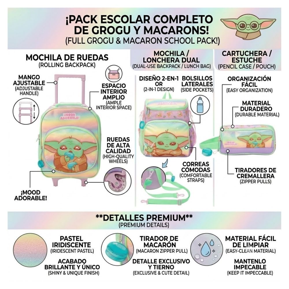 Pack Escolar Maleta Baby Yoda Star Wars Niña Nido2