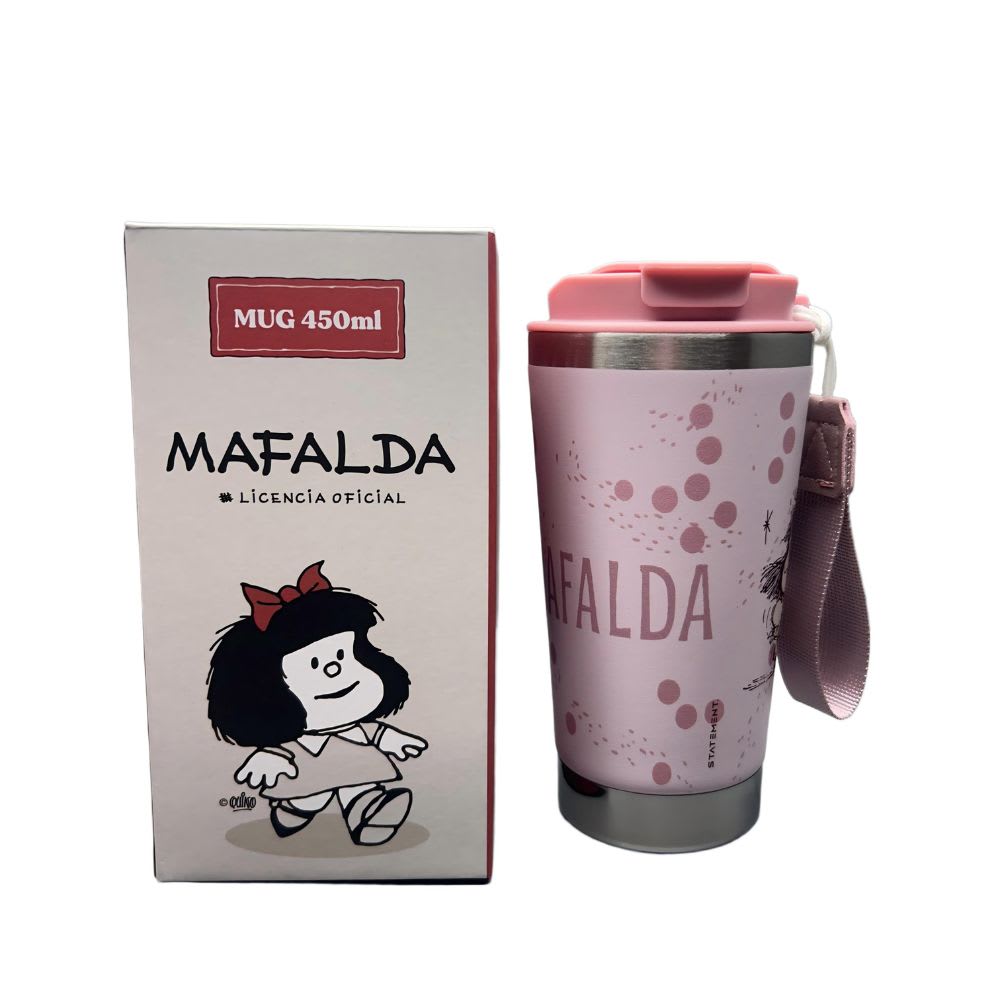 Mug Vaso Acero Termico Mafalda Con Correa Rosado 450 ML2