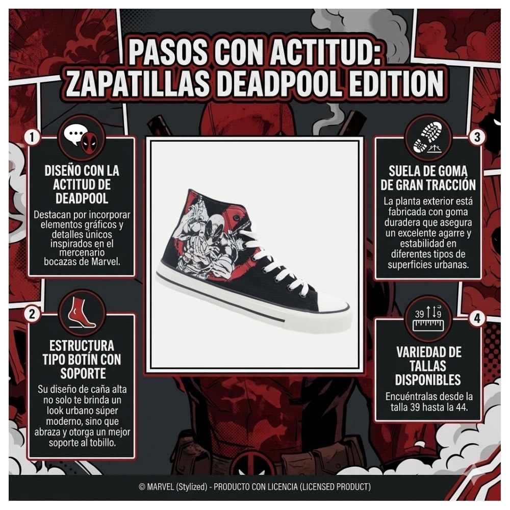 Zapatilla Botin Hombre Marvel Deadpool Negro2