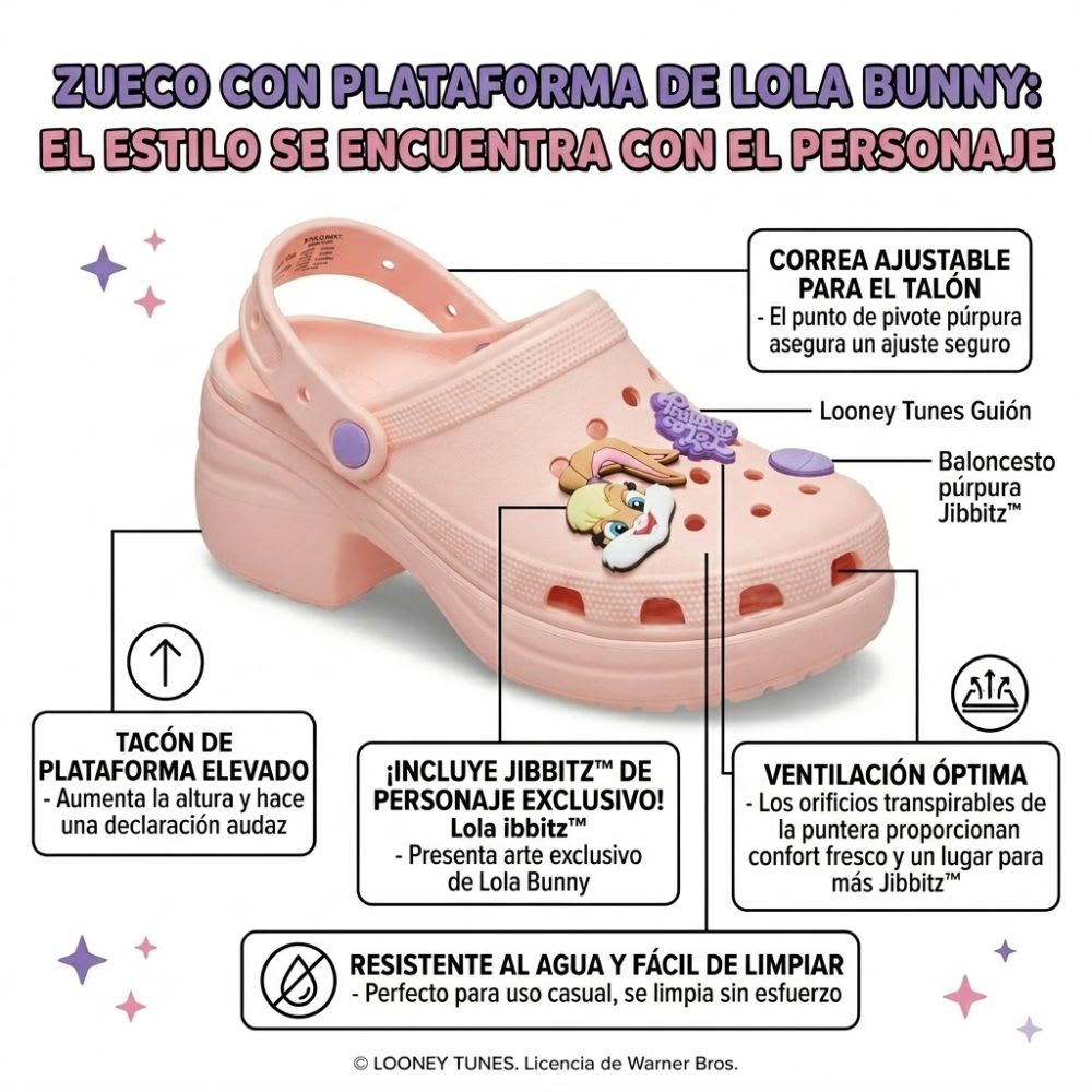 Sandalias Mujer Clog Casual Looney Tunes Rosado2