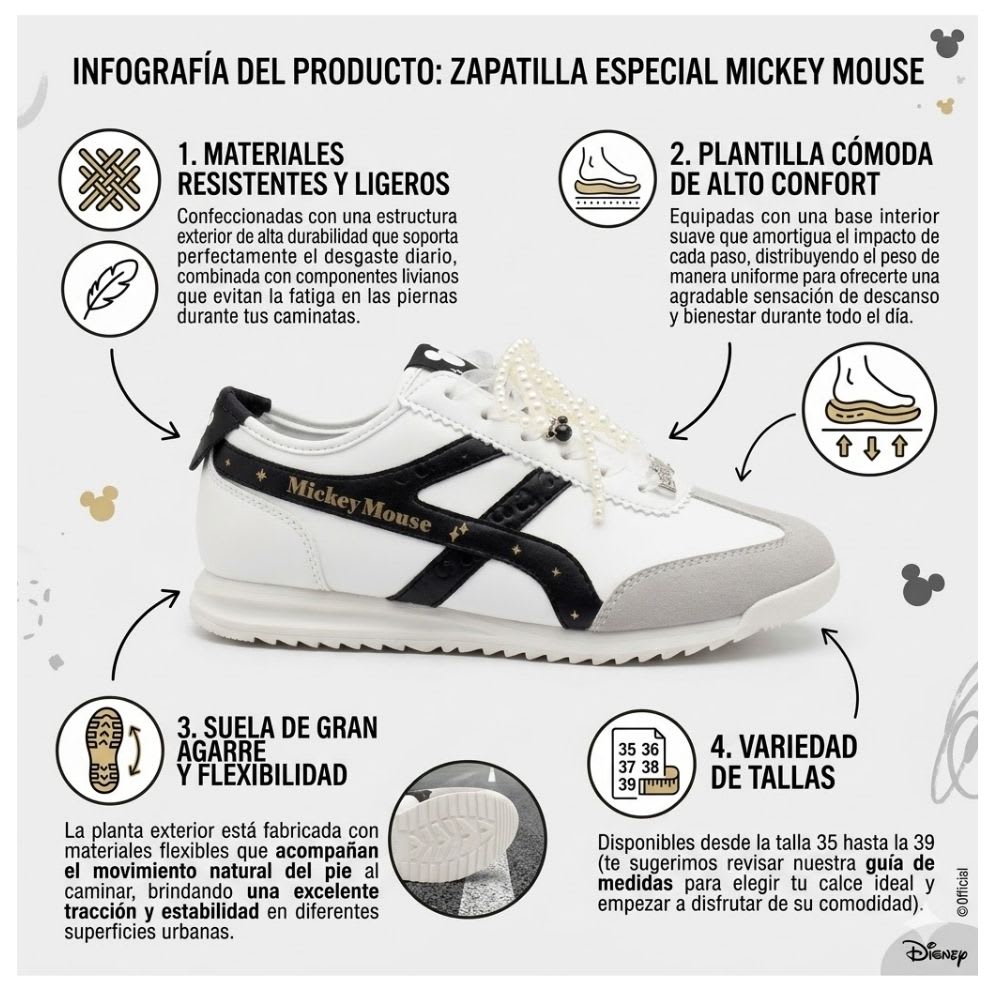 Zapatillas Mujer Casual Mickey Mouse Blanco2