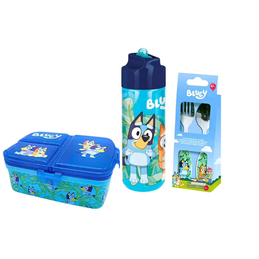 Pack Tomatodo 540 ml + Taper Lonchera + Cubiertos Bluey modelo 2 0