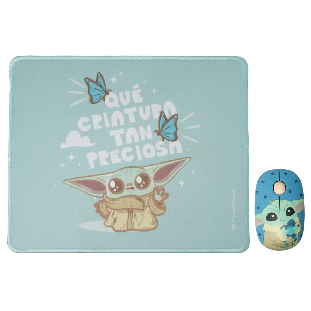 Mouse Inalambrico + Pad Desk Star Wars Baby Yoda Neopreno Antideslizante 24x20 CM Mod 2 0