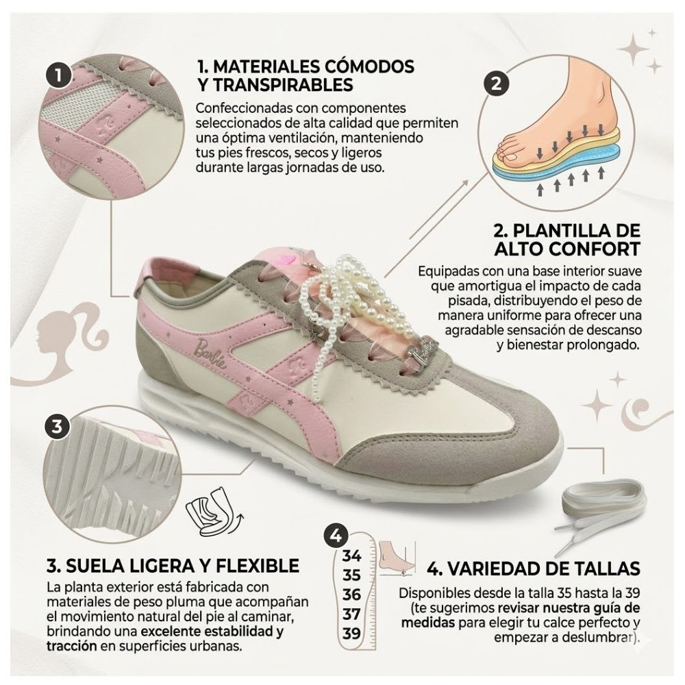 Zapatillas Mujer Casual Barbie Rosado2