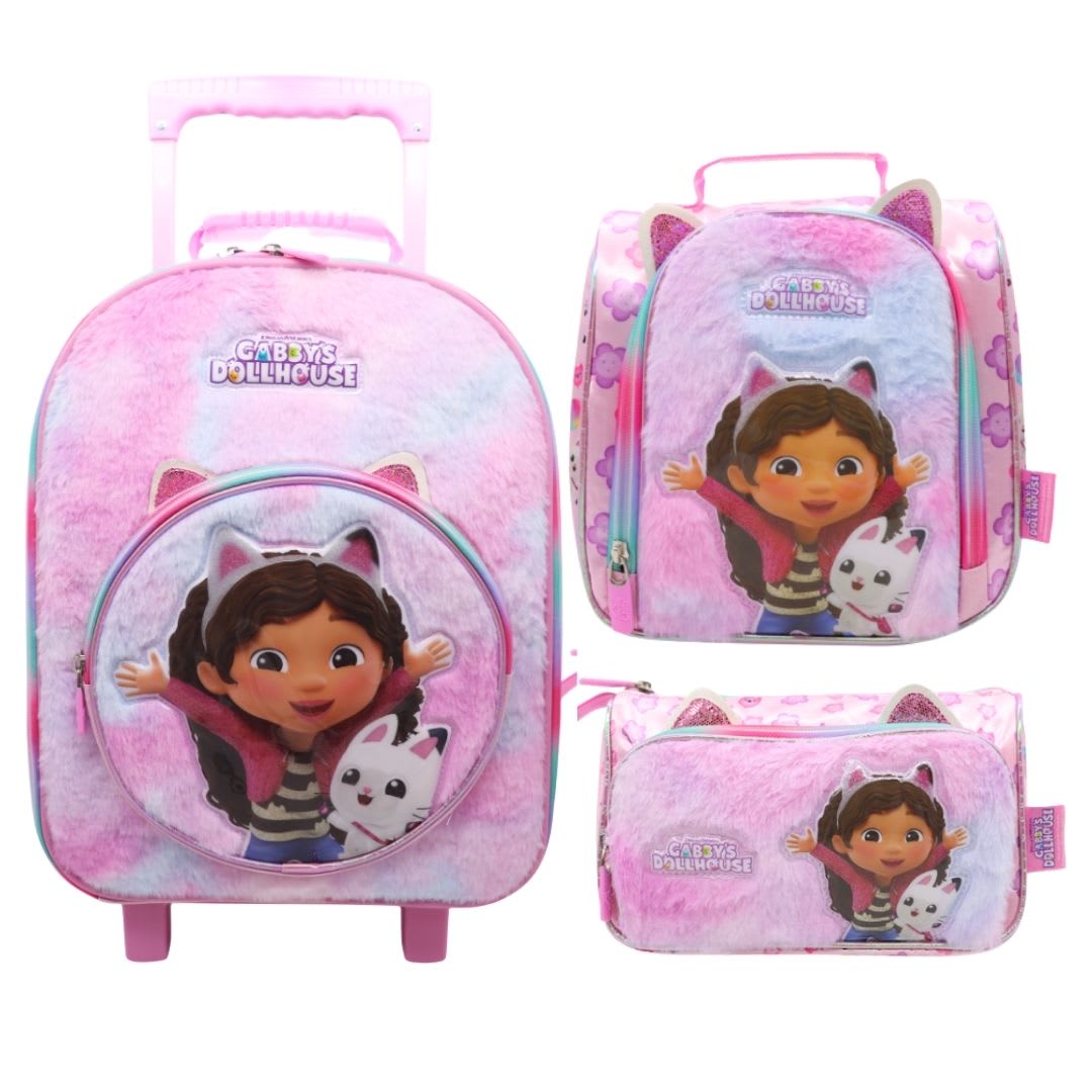 Maleta Nido + Lonchera + Cartuchera Gabby Dollhouse peluche 0