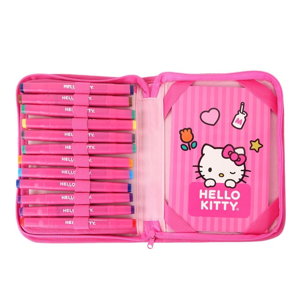 Cartuchera Tipo Libro Artesco Hello Kitty Con Plumones2