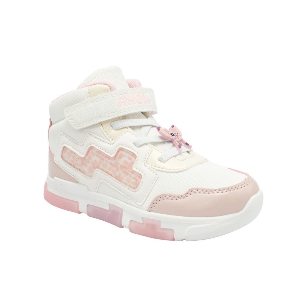 Zapatillas Niña Botin Angel Stitch Blanco Rosado con Luces2