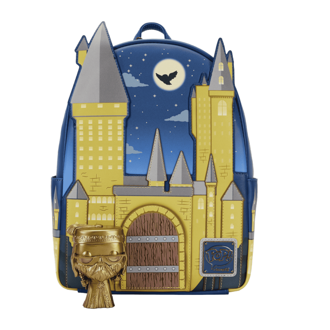 Mochila Loungefly Castillo Hogwarts Harry Potter Edición limitada con Funko Dorado Dumbledore 0